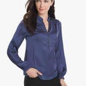 WHBM Navy Long Sleeve button front blouse size 10